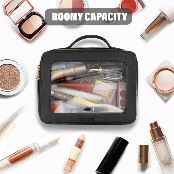 Women Clear Toiletry Travel Organizer Cosmetic Bag with Handle Portable - Picture 2 of 6